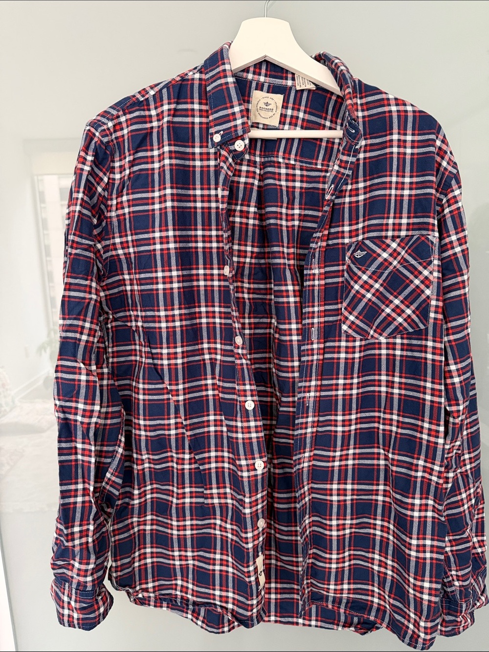 Dockers Men’s Navy, Red & White Plaid Button-Down Shirt